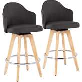 Ahoy 26" Counter Stool in Charcoal Grey Fabric, Wood & Chrome Metal (Set of 2)